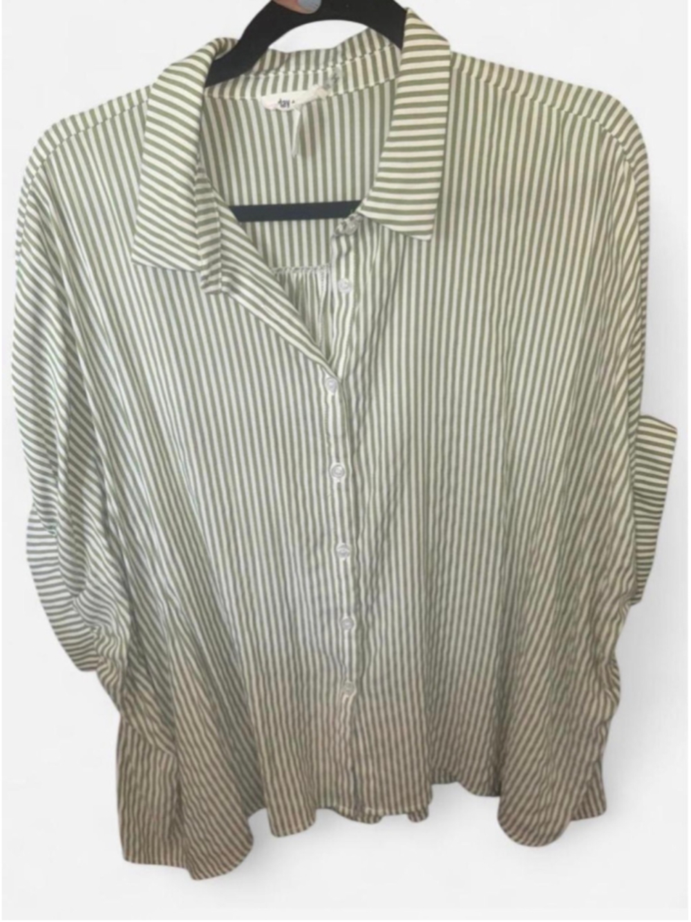 Oversized day + moon Button Down Shirt Size S Green White Striped